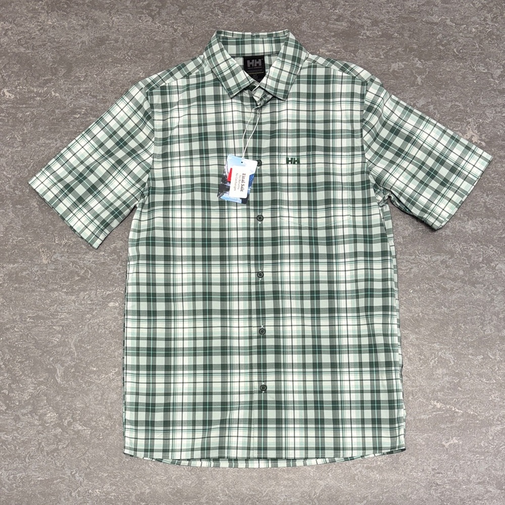 Last chance! Helly Hansen Mens Fjord SS shirt 2.0 green mist shore plaid Small